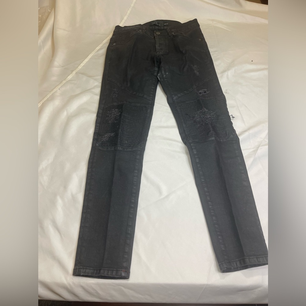 Zara Jeans Men 32 Black Denim Stretch Adult Distressed Skinny